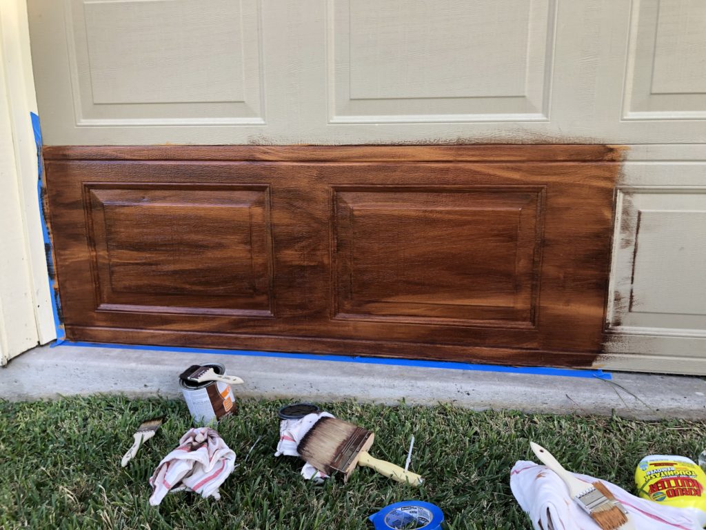 Faux wood garage door painting wood grain sample test area
